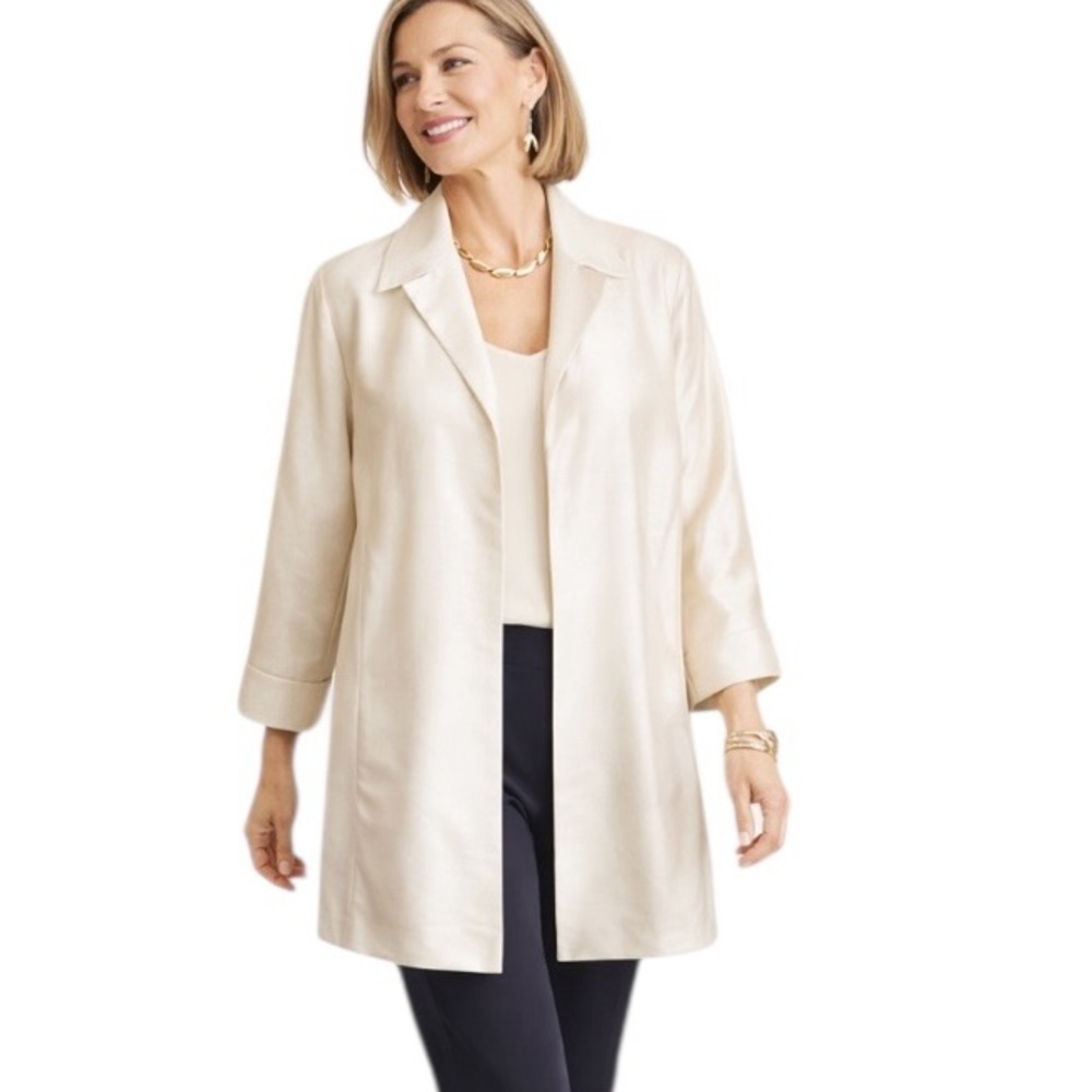 NWT Chico’s Subtle Sheen Topper Jacket Natural Cream Size 3 or XL